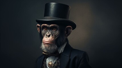 Monkey portrait wearing a top hat