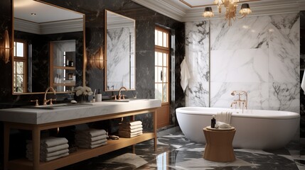 a marble bathroom with a claw foot tub