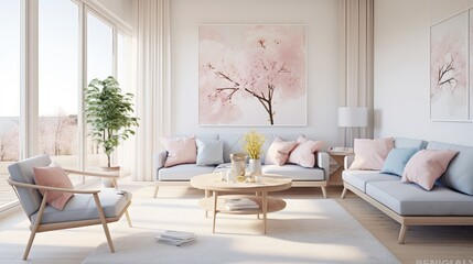 a living room filled with furniture and a large window