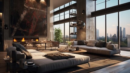 a living room filled with furniture and a large window