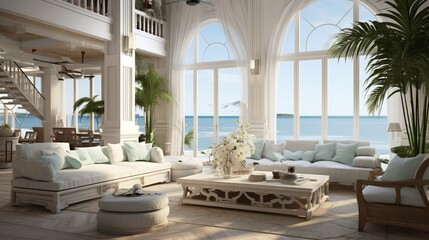 a living room filled with furniture and a large window