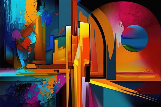 abstract painting, with vivid colors and abstract shapes, created with generative ai