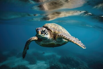 Obraz premium sea turtles swimming underwater in their natural environment, created with generative ai