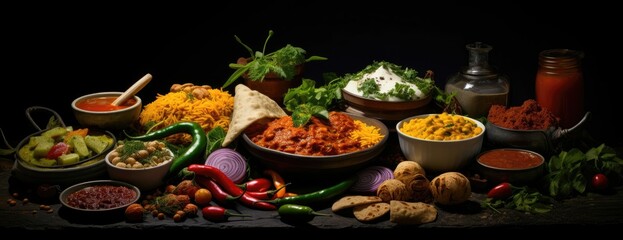 Fototapeta na wymiar Assorted indian food on black background
