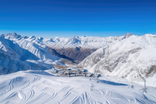 winter sports paradise, with endless blue skies and powdery snow, created with generative ai