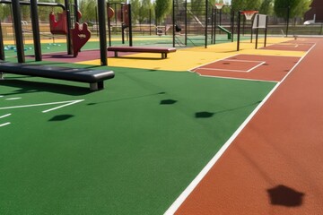 Fototapeta premium close-up of the playing surface, with different kinds of sports equipment visible, created with generative ai