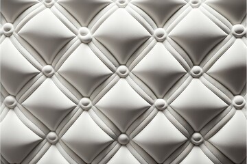 a close up of a white leather upholstered wall with a diamond pattern and buttons on the center of the quilted upholveil, with a circular button at the center.