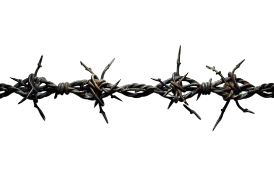 Barbed Wire, Isolated, Transparent Background, Close Up, Wire, Dangerous, Trap, AI Generated, Fence Wire, Close Up, PNG File, Security, Metal, Hazardous, Sharp, Protection, Boundaries, Security System