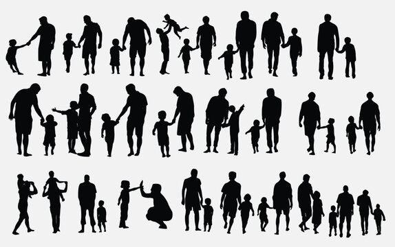 Set of Father and son collection vector silhouette