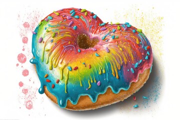 Fototapeta na wymiar heart donut with artistic drizzle of icing and sprinkles for a sweet, colorful treat, created with generative ai