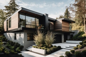 exterior of a modern home, with sleek design and clean lines, created with generative ai