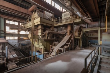 Fototapeta na wymiar pulp and paper plant, with machines that process raw materials into finished products, created with generative ai