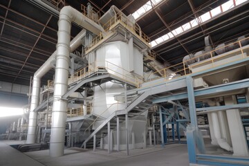 pulp and paper plant, with machinery producing high-quality paper products, created with generative ai