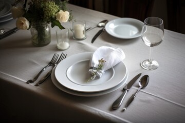 table surrounded by blooming flowers and lanterns for romantic dinner, created with generative ai