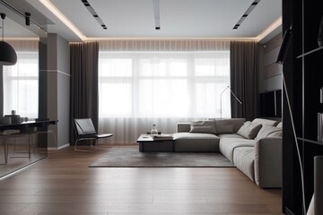 Fototapeta premium room with minimalist decor and sleek surfaces, devoid of clutter, created with generative ai