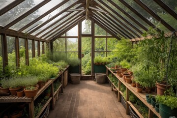 greenhouse filled with fragrant herbs and spices, ready for cooking, created with generative ai