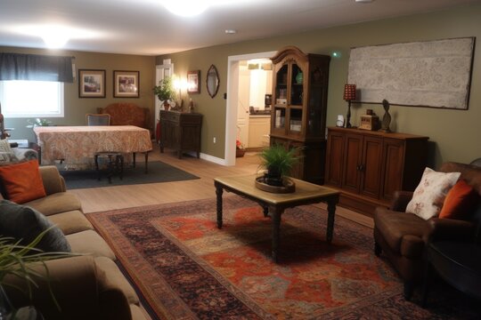 warm and welcoming reception area, with comfy couches and refreshments for guests, created with generative ai