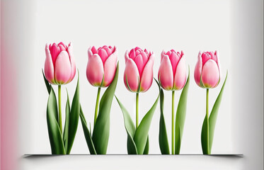 a group of pink tulips in a row on a white background with a pink border around the edges of the image and a pink border around the edges of the image with a pink border.