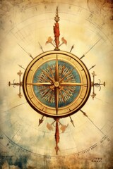 vintage compass pointing north with arrows, created with generative ai