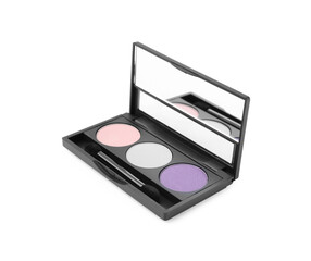 Beautiful eye shadow palette with brush isolated on white