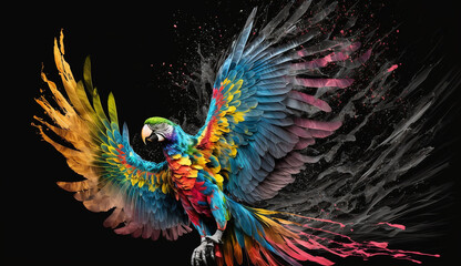 Obraz premium Creative Idea splash of color becoming a parrot, Created with AI