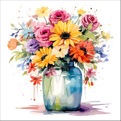 Clipart of flowers in vase for art design decoratve element.