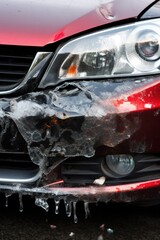 Obraz na płótnie Canvas close-up of a damaged car bumper after a collision, created with generative ai