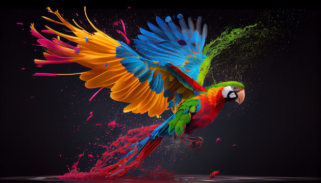 Creative Idea Splash Of Color Becoming A Parrot, Created With AI