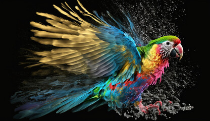 Creative Idea splash of color becoming a parrot, Created with AI