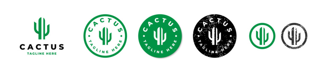 Set cactus logo design modern simple with sticker, label, and circle stamp logo emblem grunge vintage © Avni Design