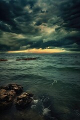 dark storm clouds gathering over the ocean, created with generative ai