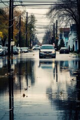 Fototapeta premium flooded streets and submerged cars after storm, created with generative ai