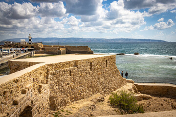Fototapeta na wymiar ancient walls of the city of acre, israel, unesco world heritage, middle east, ocean, akko