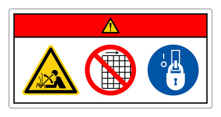 Danger Movement Of Workpiece In Press Do Not Remove Guard Symbol Sign, Vector Illustration, Isolate On White Background Label .EPS10