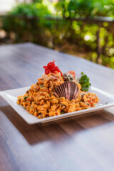 Seafood with rice paella