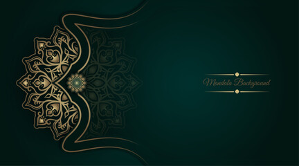 luxury green background, with golden mandala ornament