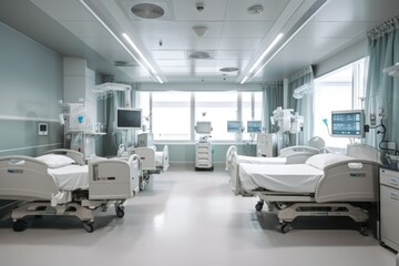 ventilation system in hospital room, with clear view of the patient and monitoring equipment, created with generative ai
