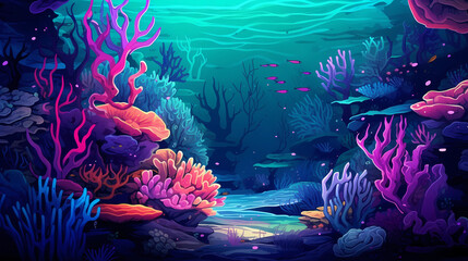 Plakat Hand-drawn cartoon beautiful underwater coral world illustration 