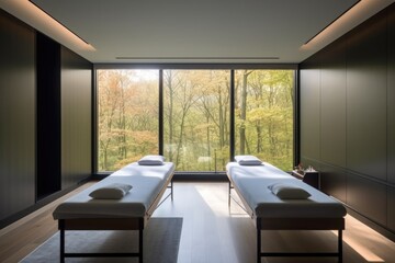 modern wellness retreat with minimalist design, sleek furniture and natural lighting, created with generative ai