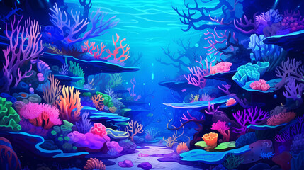 Hand-drawn cartoon beautiful underwater coral world illustration
