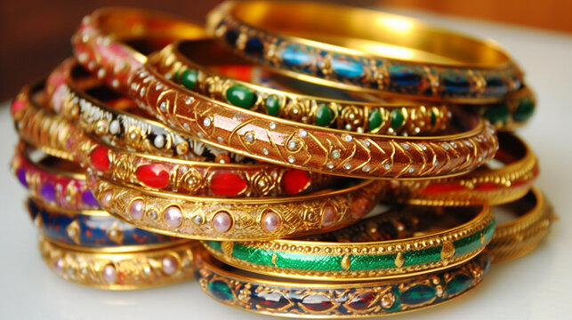 gold bangles with diamonds HD 8K wallpaper Stock Photographic Image