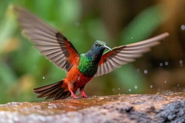 Fototapeta premium hummingbird taking its first flight, with wings fluttering and feathers shining, created with generative ai