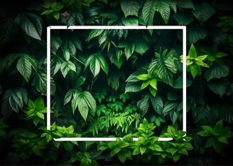 An illustration of the concept of Nature, featuring a layout with a close-up of a green leaf with textured details. Vintage dark green leaves with a white frame. Created with Generative AI technology