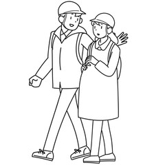 災害時に避難する妊婦と支援する男性