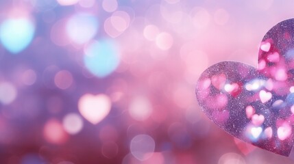 Naklejka na ściany i meble Sweet, hearts with pink background . bokeh ligth and diamond dust. Valentine concept background generativeAI