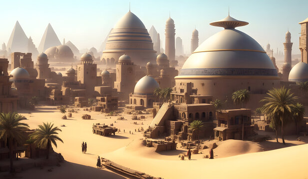 Modern egyptian village fantasy landscape. Generative AI