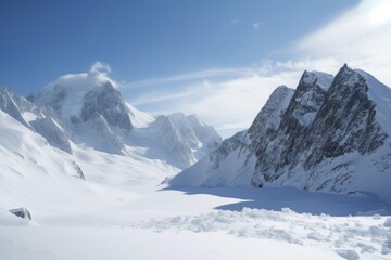 Fototapeta premium snow-covered peaks and glaciers in winter, with blue skies and clouds, created with generative ai
