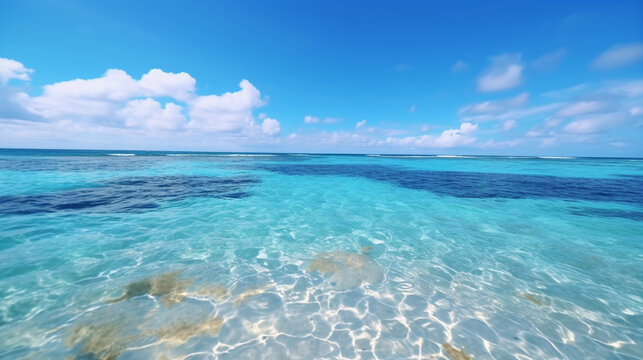 blue sea and blue sky HD 8K wallpaper Stock Photographic Image