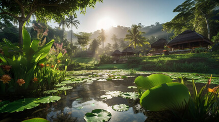 pond in the park HD 8K wallpaper Stock Photographic Image