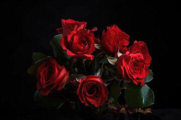 red rose bouquet against black background, created with generative ai